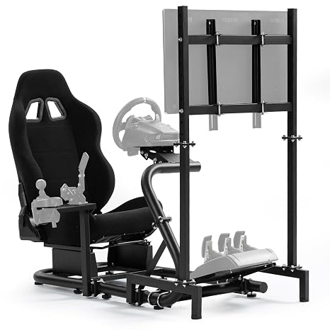 Supllueer Racing Wheel Stand with Monitor Mount Single Arm fits for Logitech G923 G920, for Fanatec, for Thrustmaster T300 T248 Black Seat 50mm Round Tube NO Steering Wheel Shift Lever Pedal Display