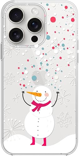 Blingy's Funda para iPhone 15 Pro, bonito diseño de muñeco de nieve de invierno con diseño de copos de nieve, diseño navideño, transparente, suave,