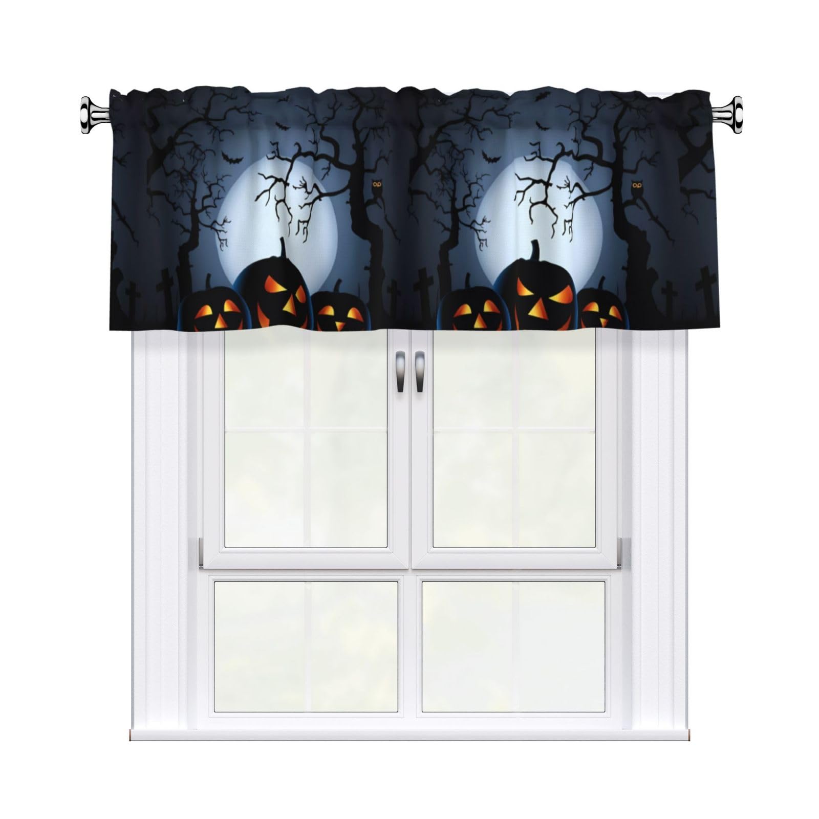 HJFCZH WHJSSF halloween with pumpkins Prints 54x18in Curtain Valance - Peach Skin Polyester Kitchen Cover with Light Filtering Floral & 3" Rod Pocket