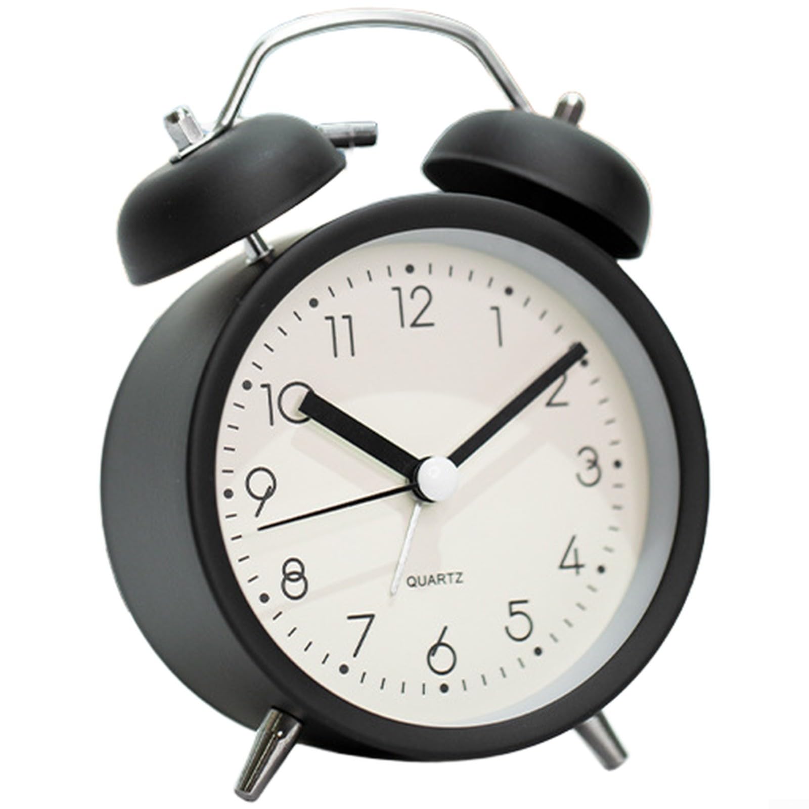 Momfin Luminous Metal Alarm Clock With Silent Sweep Movement And Night Light, Loud Mechanical Bell For Kids Students Bedroom Study Desk, Macaron Green(Matte Black)