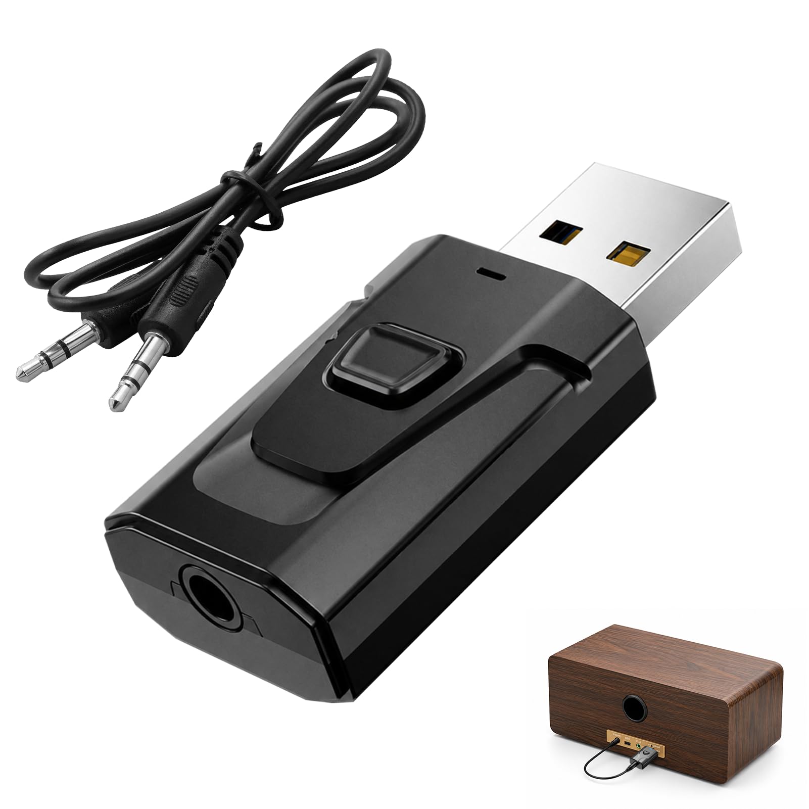 Bluetooth 5.4 USB TV Transmitter Adapter | 4 in 1 Transmitter and Receiver for TV, Car and Stereo Equipment | Clear Audio and Hands Free Function | Plug & Play Audio Dongle Black