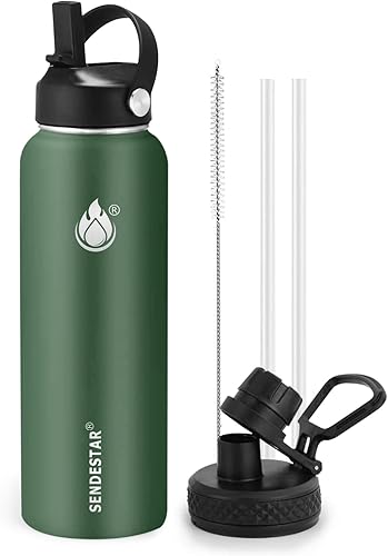 Miniatura 55 de SENDESTAR Botella de agua de boca ancha de acero inoxidable de 24 onzas, doble pared aislada al vacío, botella a prueba de fugas con tapa flexible