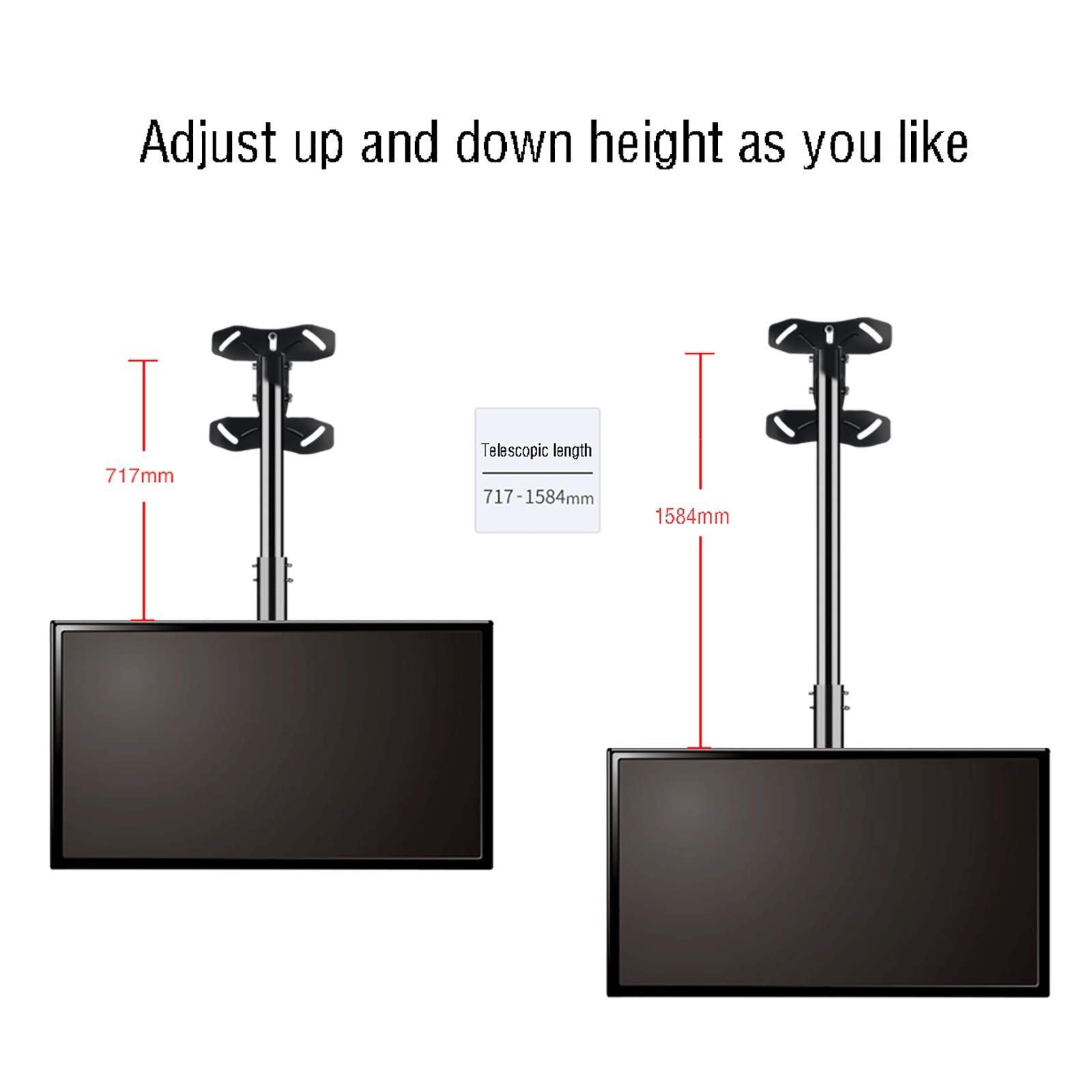 Soporte de techo para TV, soporte giratorio de inclinación ajustable para pantallas LED de 32 a 70 pulgadas, soporta 140 libras, VESA máximo 600 x 400 mm