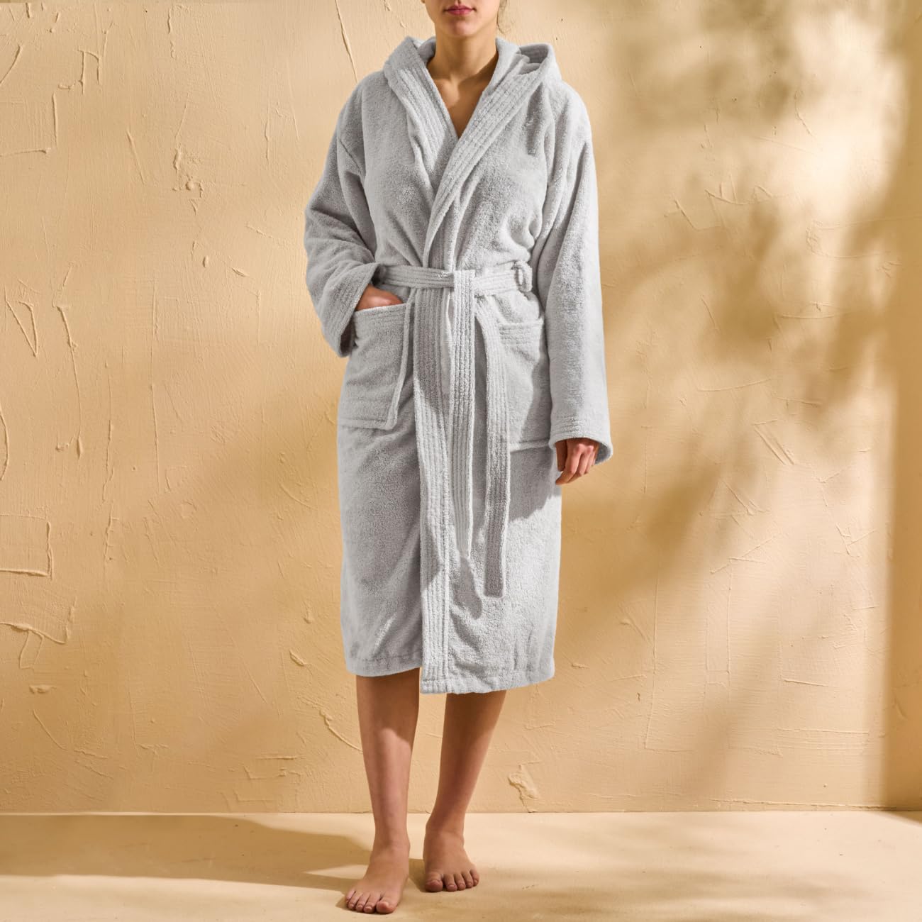 Szlafrok kąpielowy z kapturem, męski i damski szlafrok kąpielowy do sauny i SPA, wykonany z bawełnianej gąbki, 420 g/m2, do sauny i SPA, miękki, chłonny, wytrzymały Model: Minerva