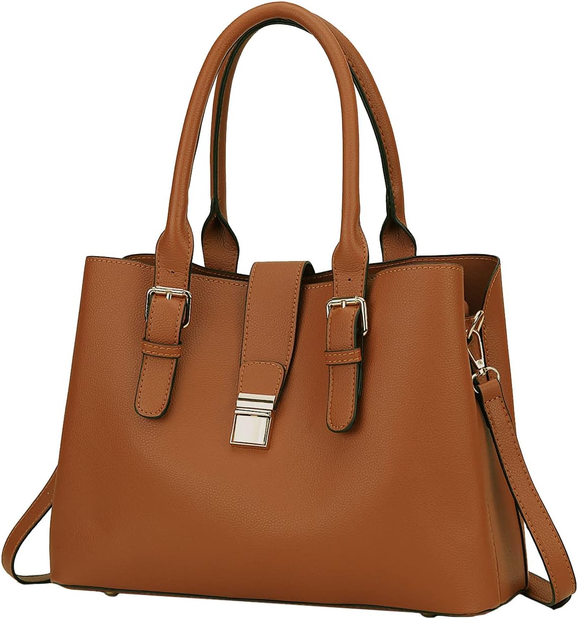VASCHY Handbags for Ladies, PU Leather Women Handbags & Shoulder Bags Cross Body Bag for Work Daily Stylish Top Handle Bag with Triple Compartments (Brown)