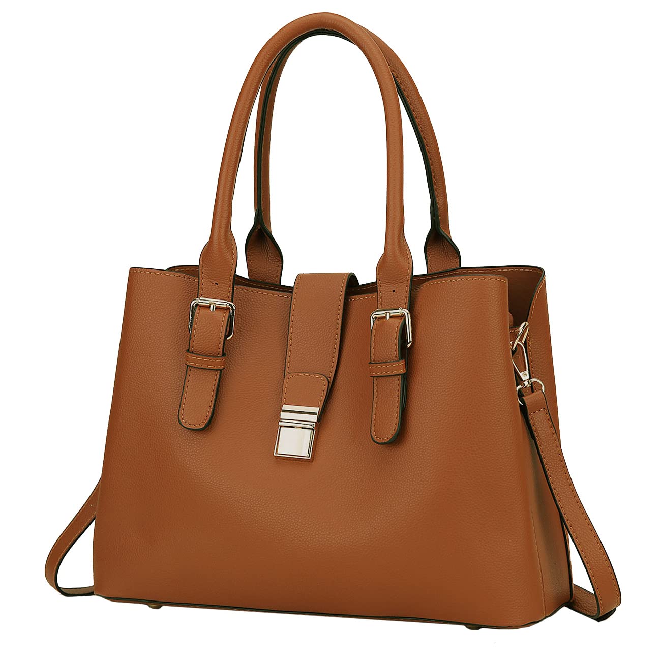 VASCHY Handbags for Ladies, PU Leather Women Handbags & Shoulder Bags Cross Body Bag for Work Daily Stylish Top Handle Bag with Triple Compartments (Brown)