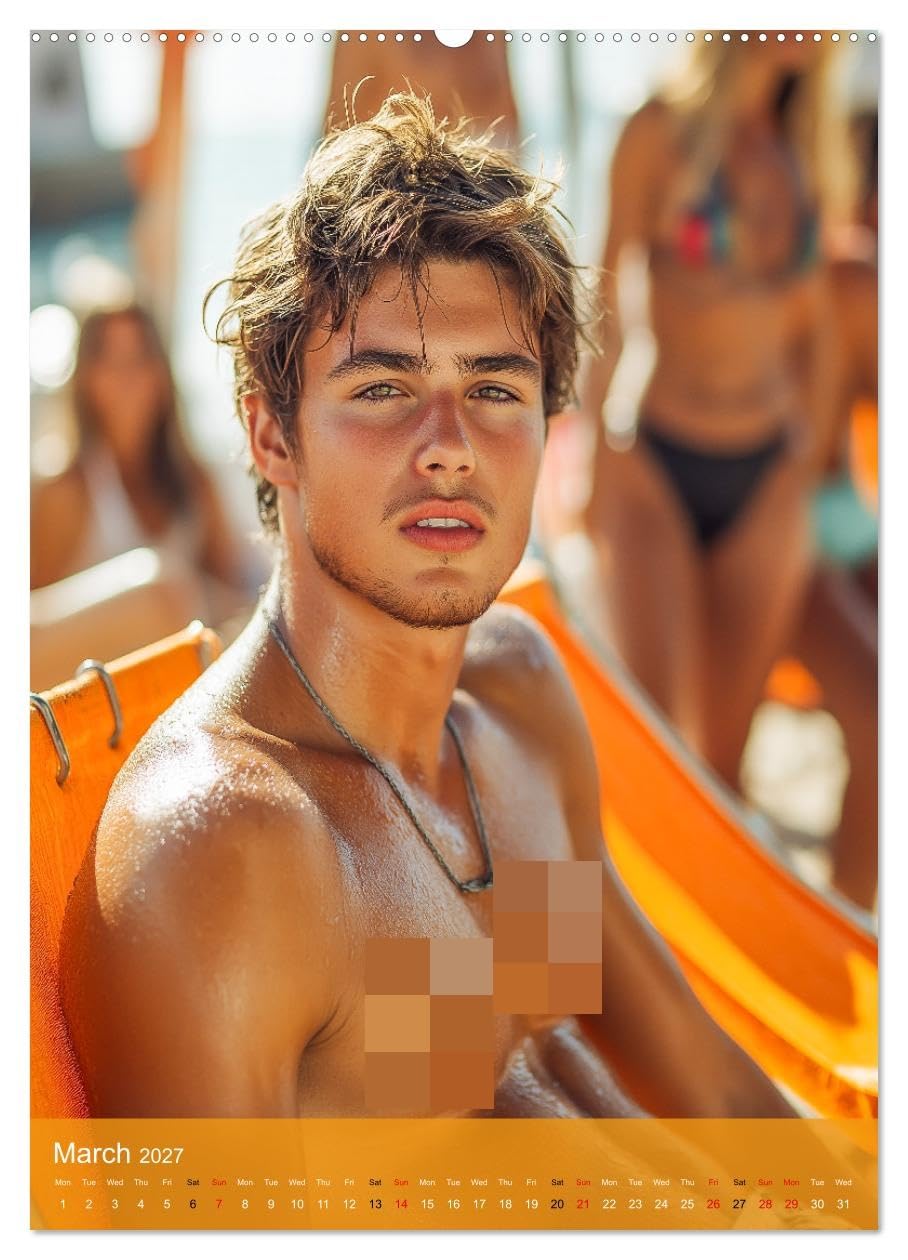 Shoreline Seduction - Sexy Guys at the Beach (High Quality Premium Wall Calendar 2027 DIN A2 portrait),CALVENDO 12 Month Wall Calendar: Twelve months ... Pure temptation and eroticism all year round