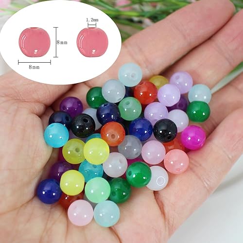 Miniatura 5 de PAMIR TONG 1000 cuentas de cristal de 0.315 pulgadas para hacer joyas, pulseras y suministros de cuentas, cuentas de jade imitativas, cuentas