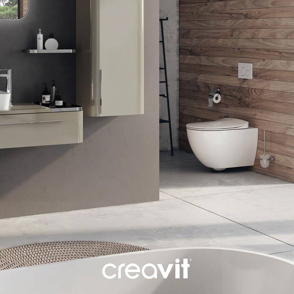 Creavit FREE Dusch WC Komplettanlage spülrandlos–Wandhängend Hänge WC/Taharet/Bidet mit Warm-/Kaltwasser oder ohne Bidet,Softclose Sitz, antibakterielle Keramik (mit Bidet+Armatur Kaltwasser)
