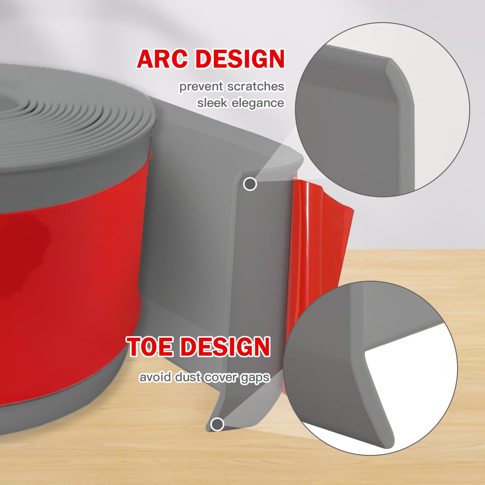 Battiscopa in PVC, Battiscopa Grigio 8 cm x 5 metri, Battiscopa Adesivo Binario di Transizione del Gap nel Muro, Battiscopa Decorativi, Battiscopa PVC per Cucina, Bagno, Soggiorno