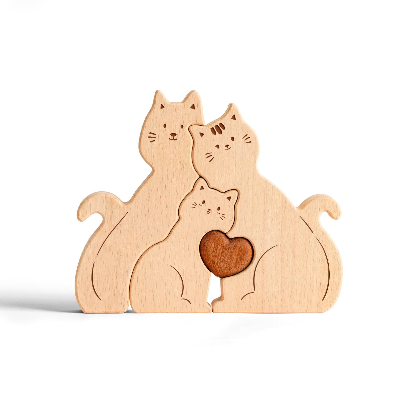 Uniwooder Wooden Cat Family Puzzle, Personalized Wooden Puzzle Customized 3 Name Puzzle for Home Crafts Decor, House Warming Birthday Family Party for
