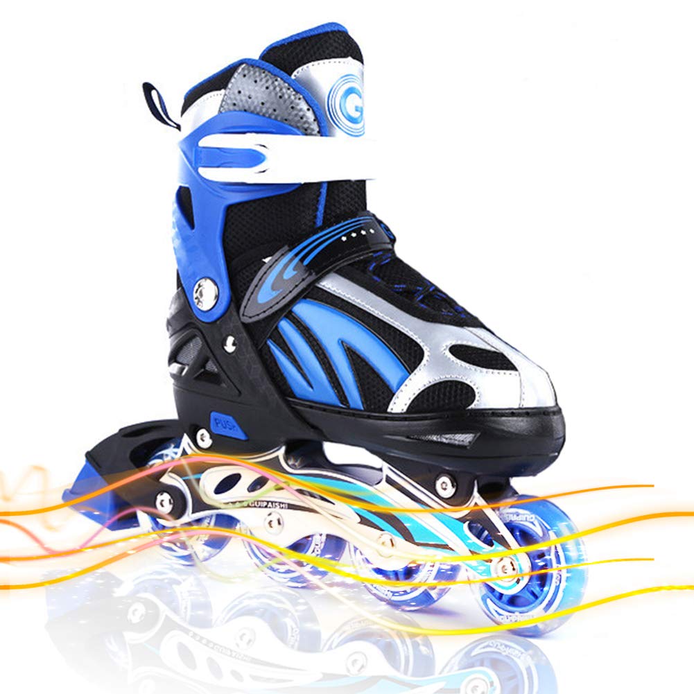 E-PLUS Kid's Adjustable Inline Skates with Light Up Wheels (Medium, 34-38 EU)