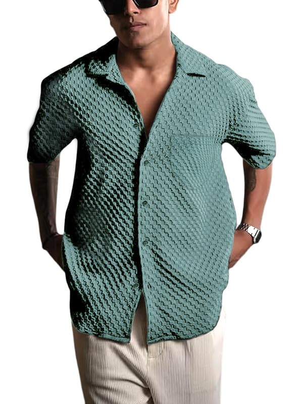 Image of Pinkmint Bubble Textured Shirt for Men ll Half Sleeve Stylish Button Down Shirt's ll Men's Pocket Shirt (Pack of 1)