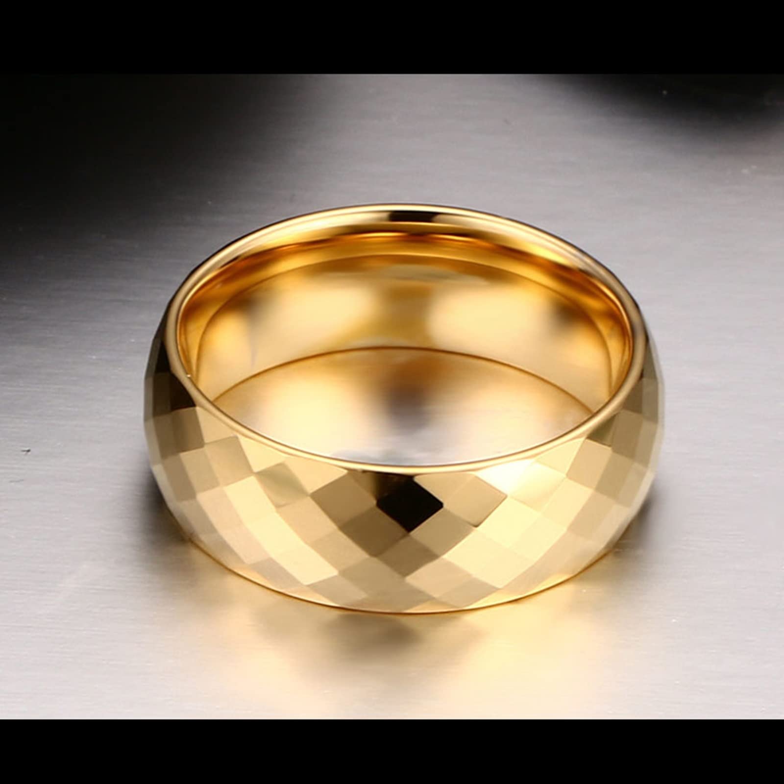 Juego de collar de acero de tungsteno, collar de pareja multifacético anillo de oro de 8 mm