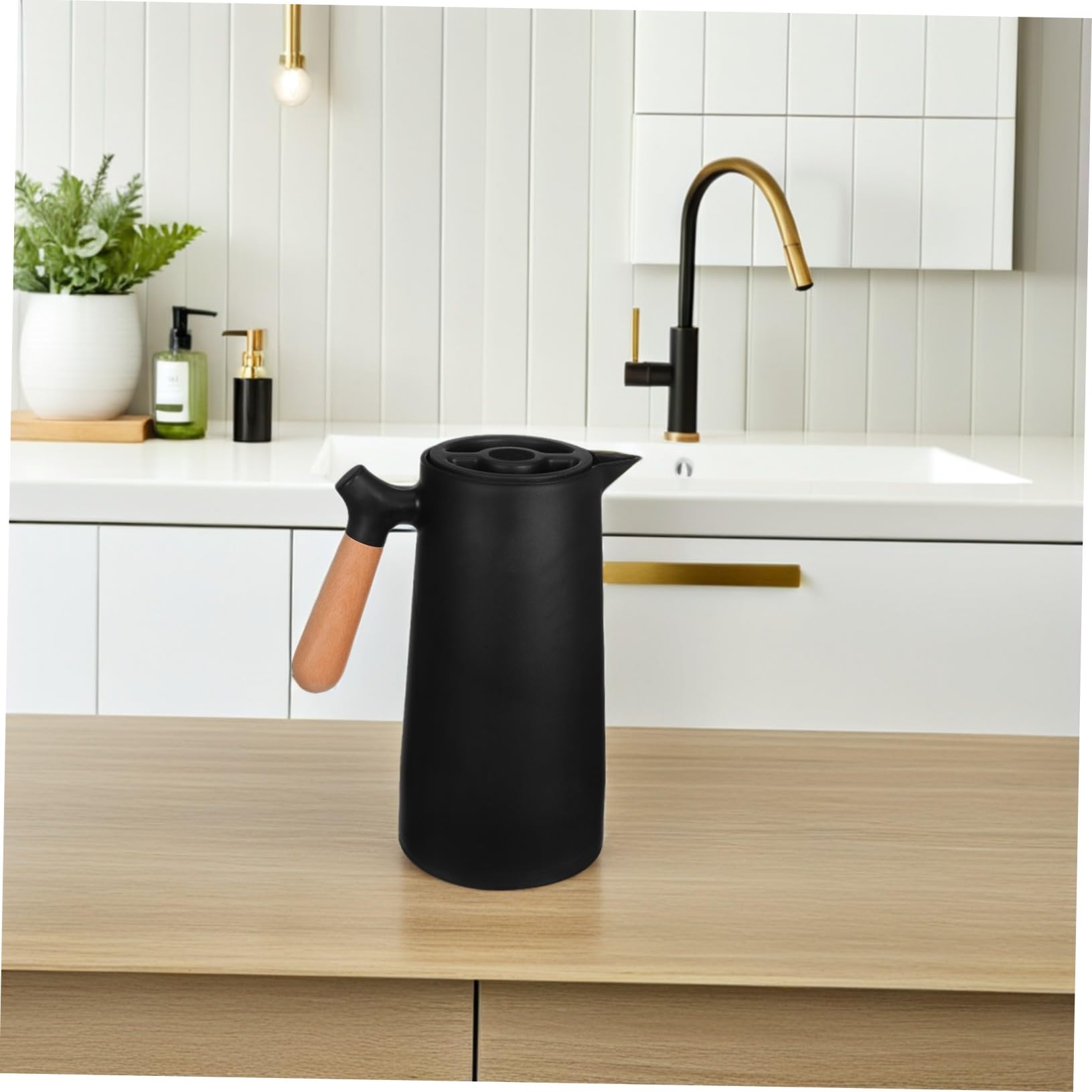 Didiseaon Bouteille Isotherme 1l Poignée En Bois Et Corps En Verre, Bouilloire Maintien Chaud Anti-brûlure, Usage Maison Et Bureau,