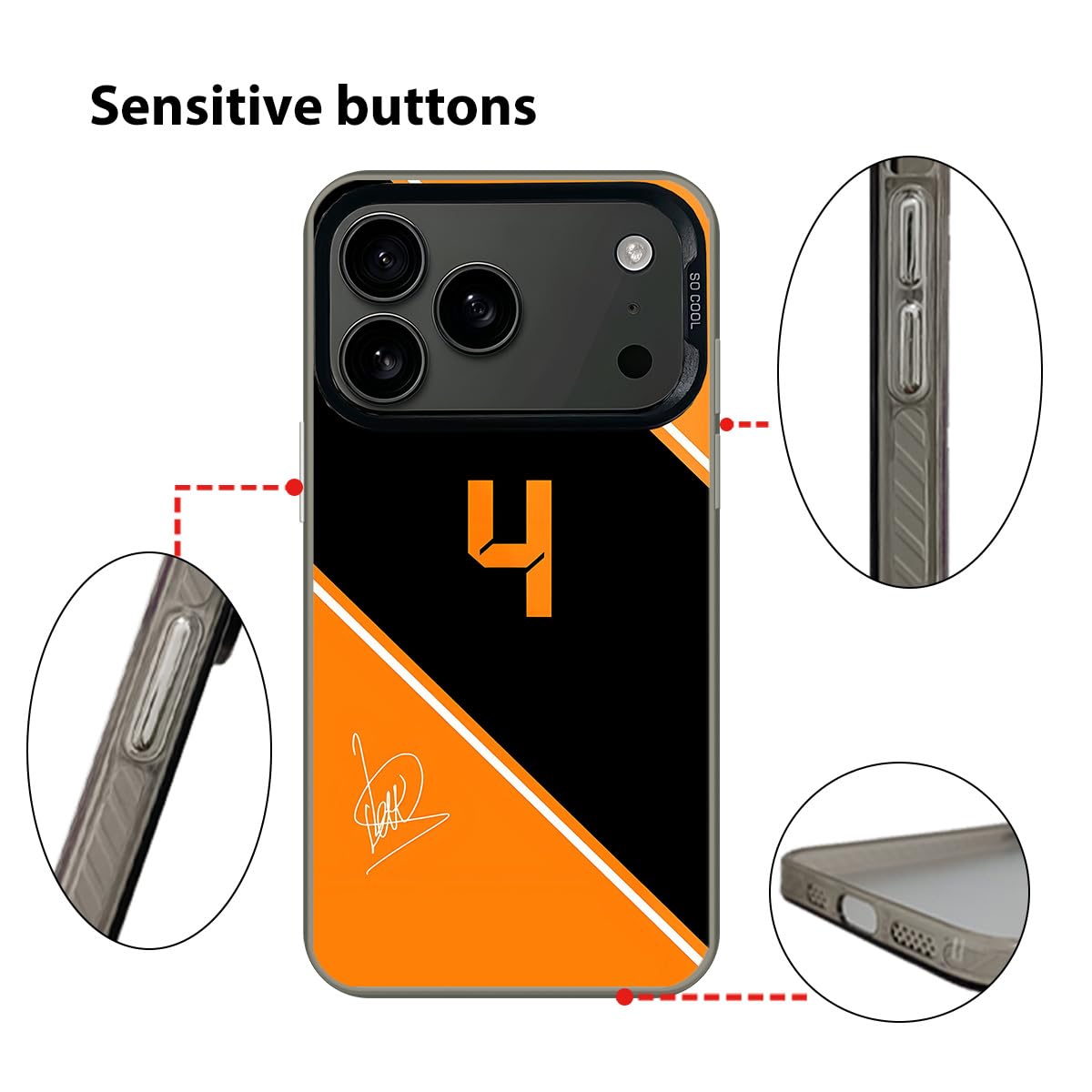 Custodia resistente per telefono, ispirata alle corse, compatibile con iPhone Pro Max, accessori per tuta da corsa, antiurto, custodia protettiva (F1 n. 4, arancione/nero)