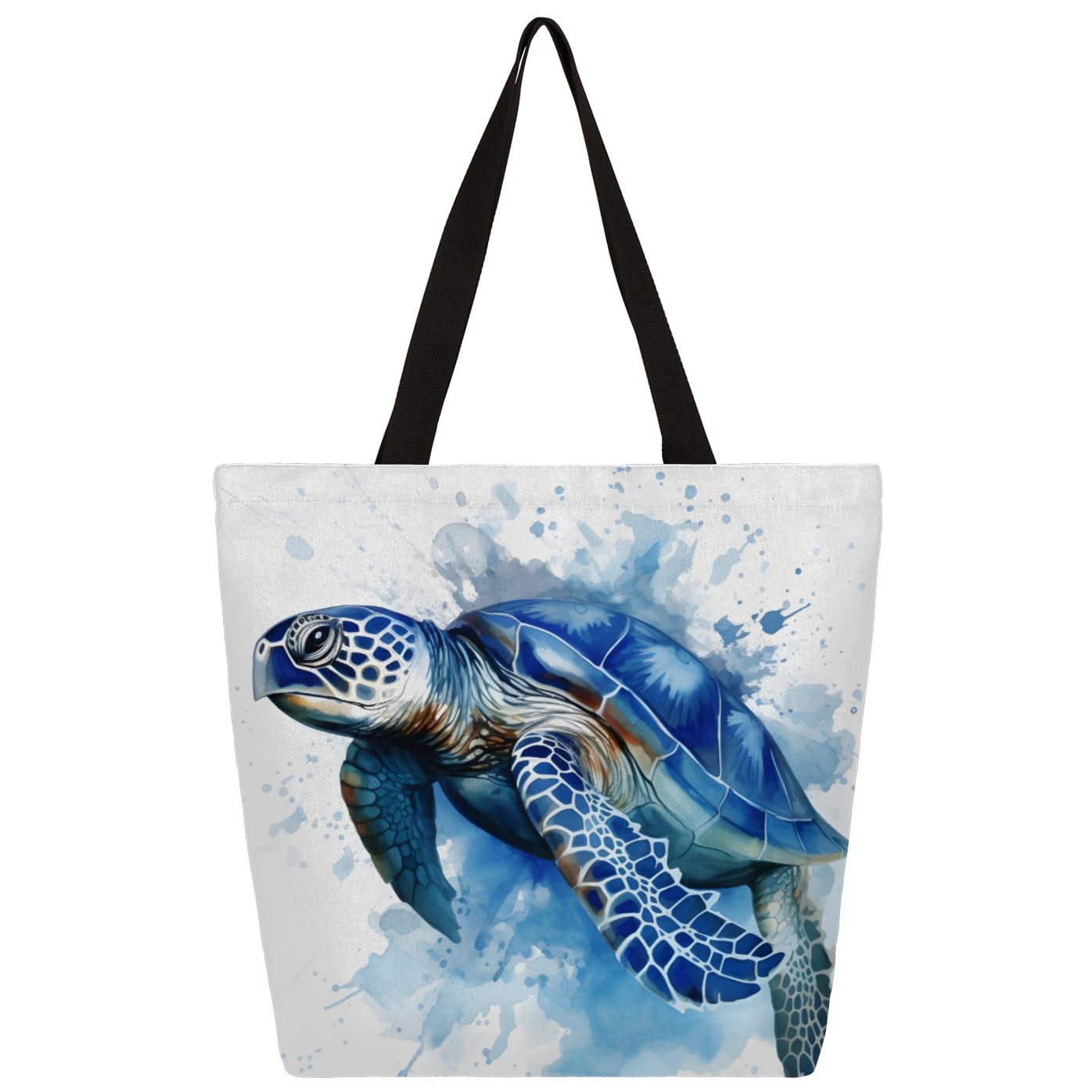 Mularoka Watercolor Turtle Large Capacity Canvas Tote Bag Stylish Handheld Shoulder Bag Reusable Shopping Bag for Work Travel Beach Trips Shopping
