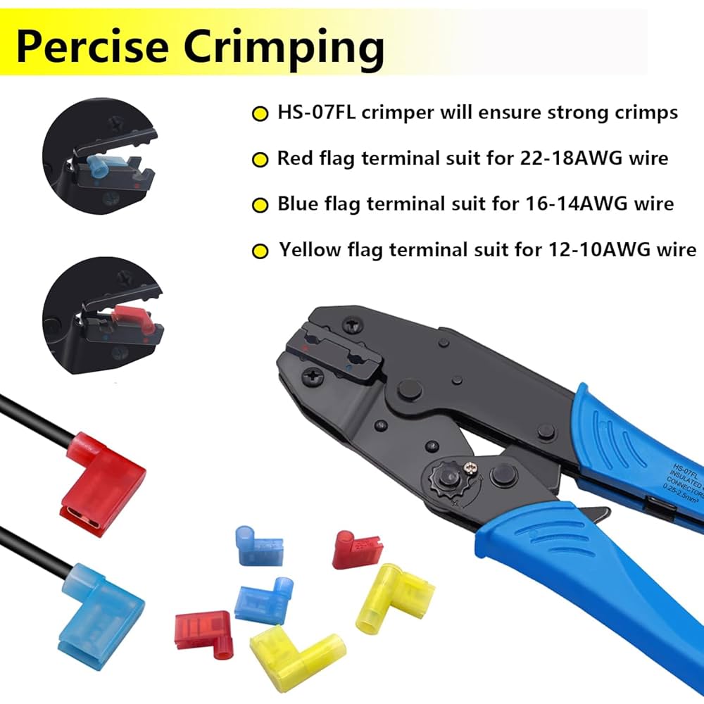 smseace 120Pcs Right Angle Spade Connector 22-18/16-14/12