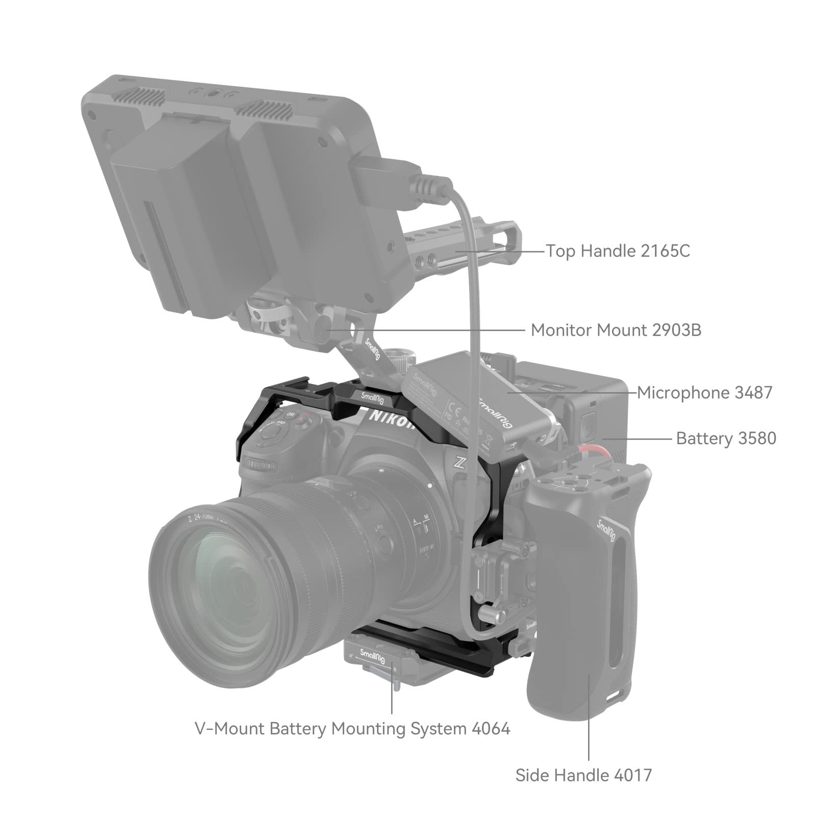 SMALLRIG Klatka Z8 dla Nikon Z 8, Konstrukcja Zapobiegająca Skręcaniu, Pełna Klatka ze Stopu Aluminium Video Vlog, z Płytką Szybkiego Uwalniania dla Arca-Swiss, do Fotografii Krajobrazowej - 3940