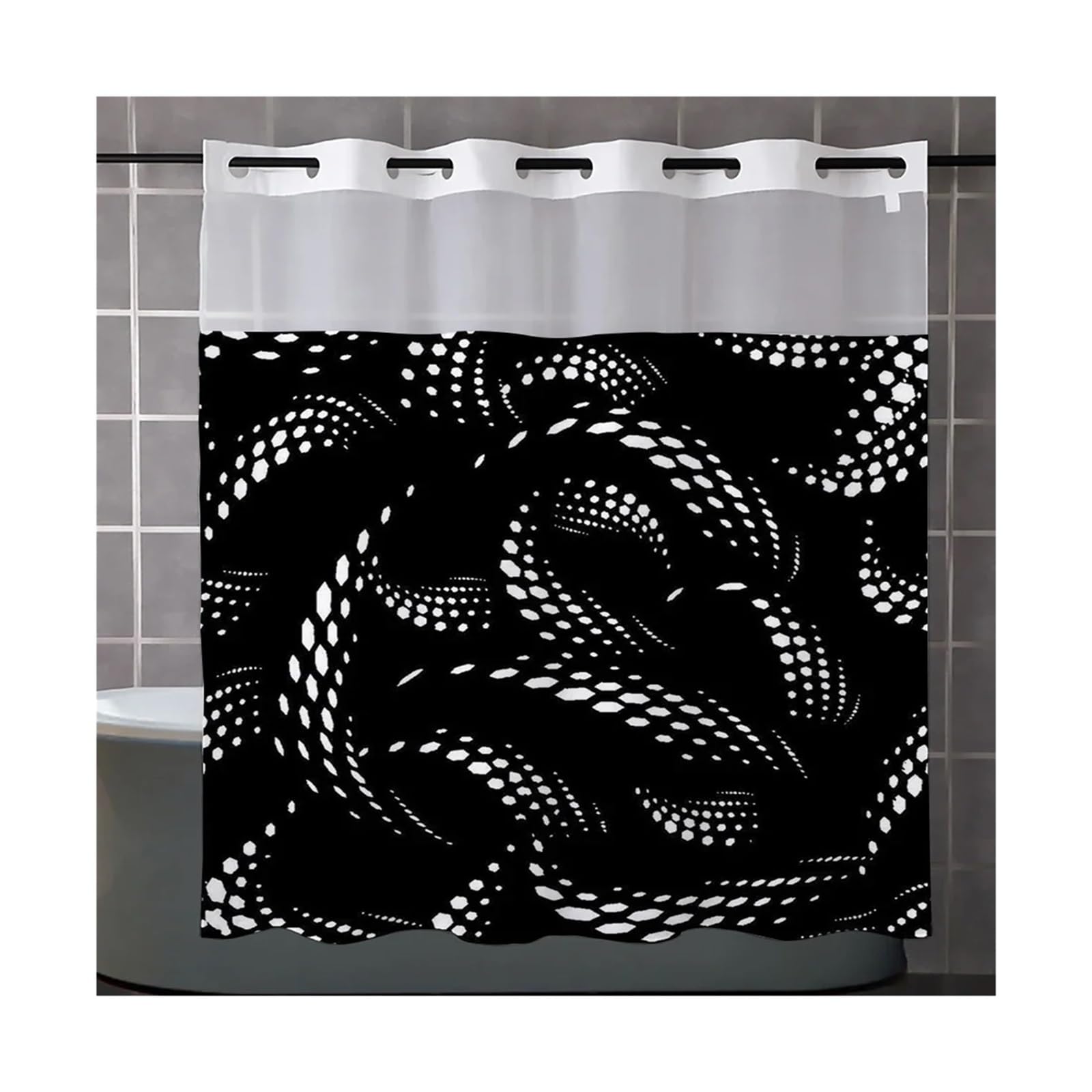 CSSHNL Shower Curtain No Hook Geometric pattern Shower Curtain With Snap-in Fabric Liner, Sheer Top Window, Waterproof Double Layer Bathtub curtain