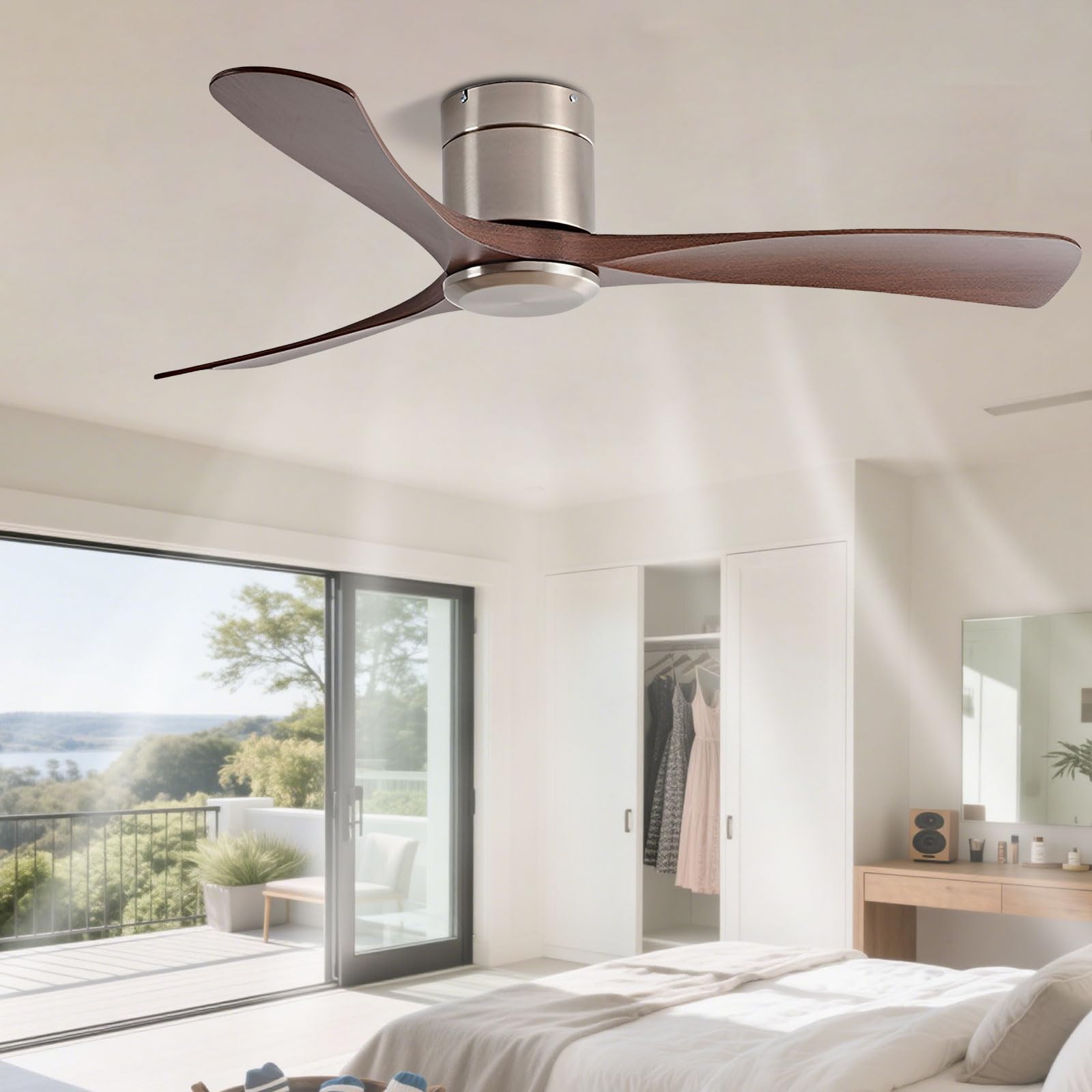 IBalody Flush Mount Ceiling Fan No Light Modern Quiet Ceiling Fans with Remote Control 6 Speeds Low Profile Ceiling Fan Without Light 3 Blades for Bedroom Living Room Restaurant Patio Indoor