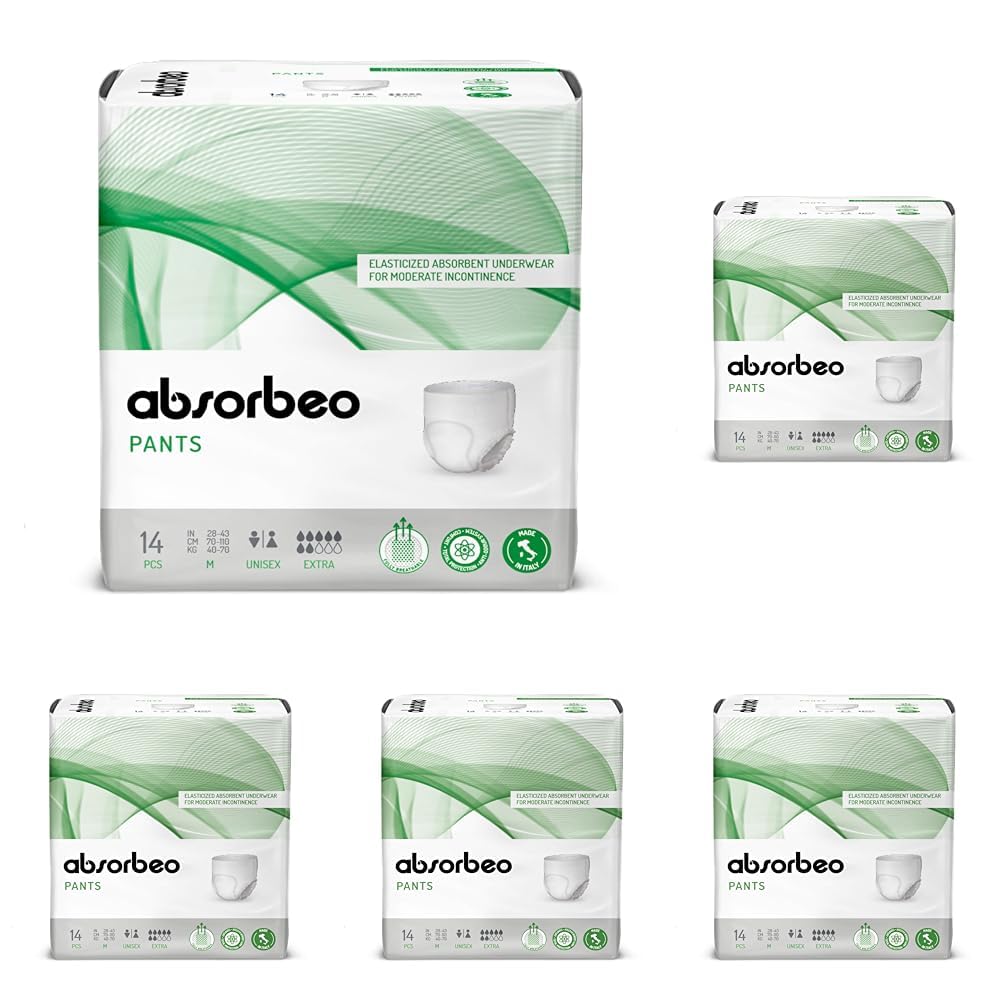 Absorbeo Pants EXTRA 14 Stück, Elastische, Absorbierende Windelhose für Mittlere Blasenschwäche, Absoluter Komfort, Totaler Schutz, Anti-Odour-System, Vollständig Atmungsaktiv, Unisex, Größe M