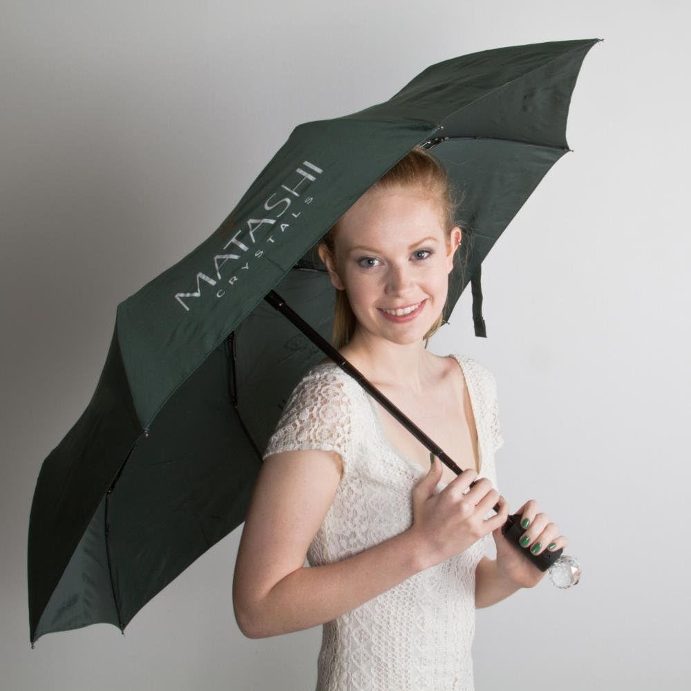 Matashi Auto-Fold Travel Umbrella with Large Crystal Embedded Handle and Automatic Open and Close