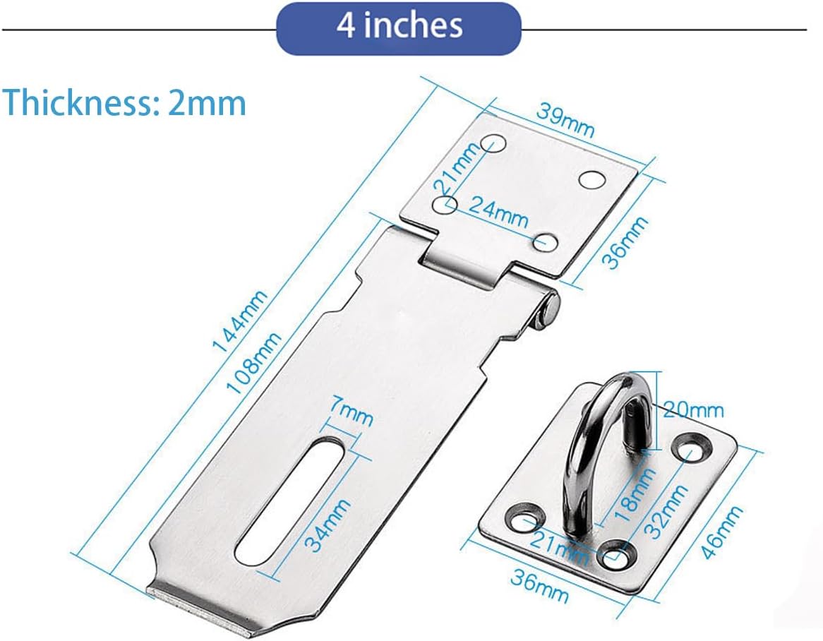 2Pack Door Lock Hasp Latch, 5Inch 304 Stainless Steel, Padlock Latch Extra Thick Door Latches, Brushed Finish with Screws (Brushed Nickel, 4in Padlock hasp Latch)