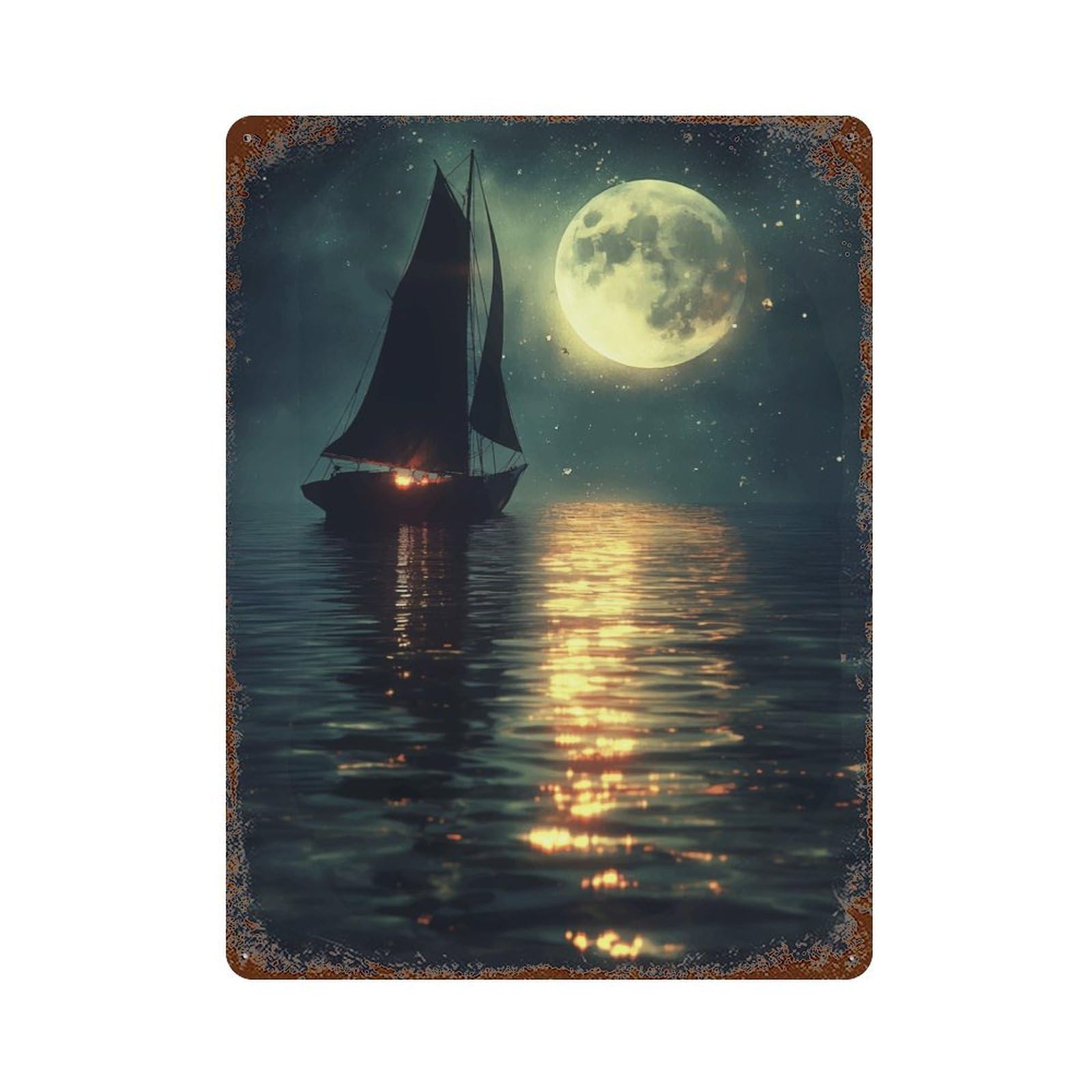 Garage Style Celestial Sails at Night Rusty Metal Tin Sign 15.7"x11.8", Shabby Chic Decor for Bar And Workshop