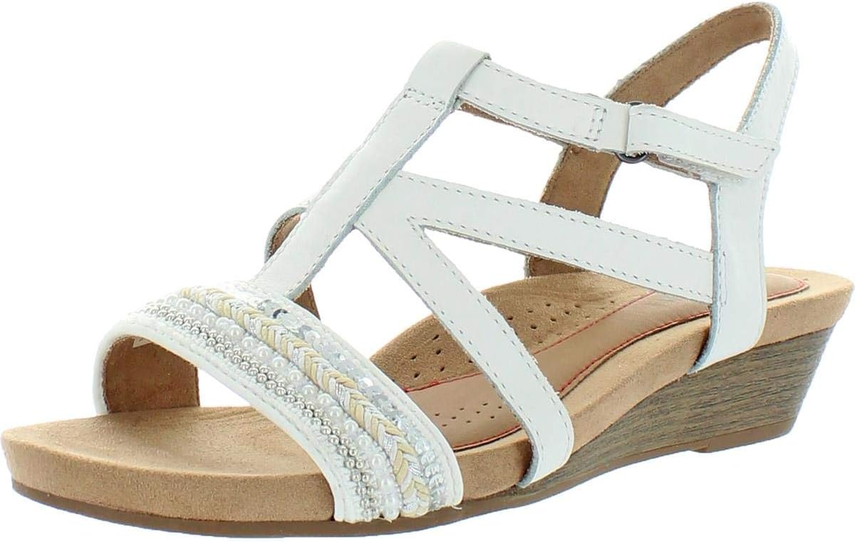 Cobb Hill Women's Adjustable Strap Flat Sandal, White, 7.5