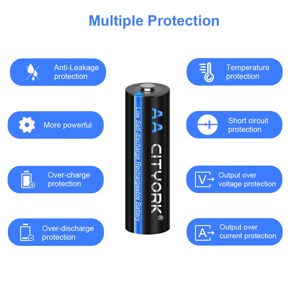 CITYORK 4 Piles Au Lithium AAA Rechargeables Avec Chargeur