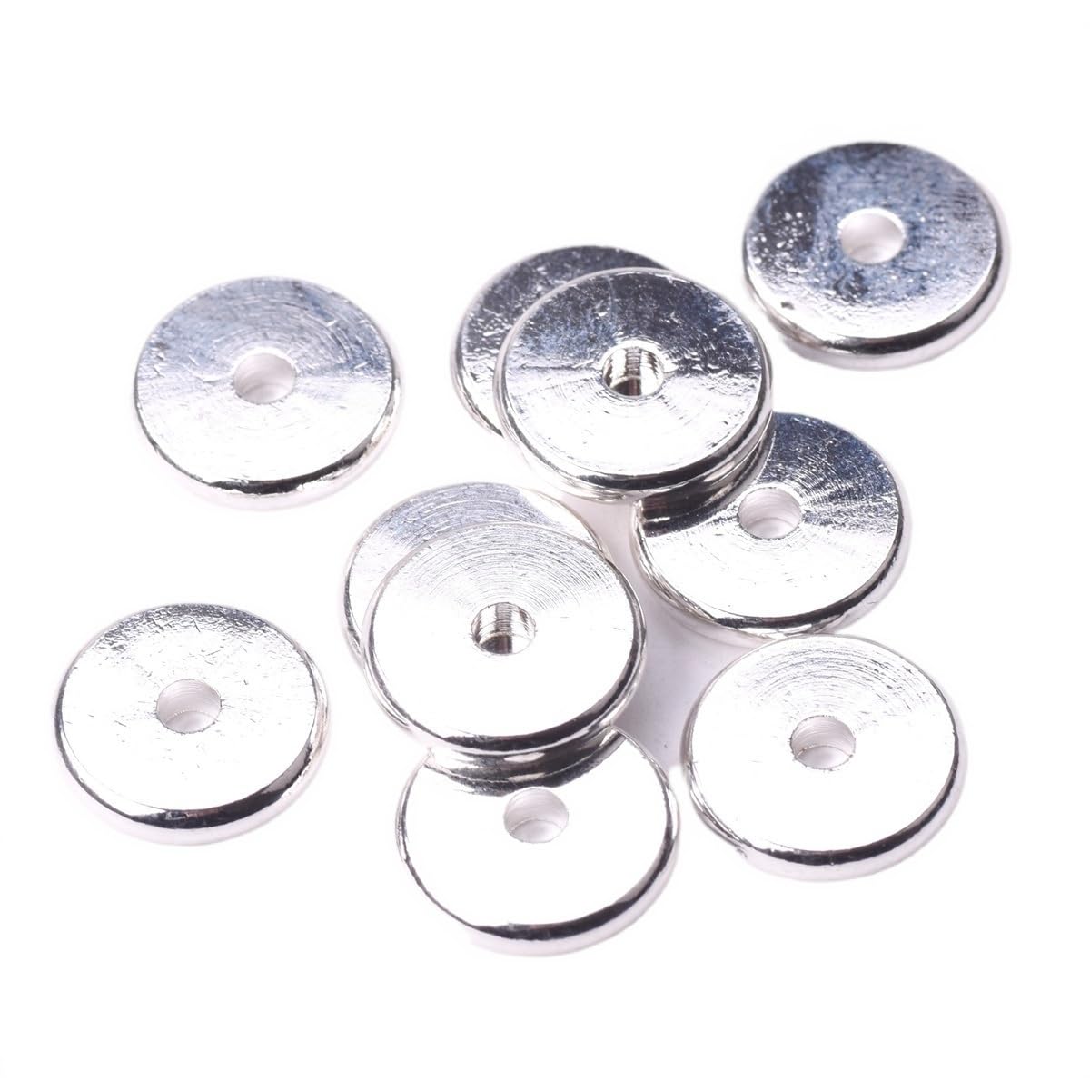 Jinfeuge Sier Color_12mm 20Pcs Solid Brass Metal Platedd Color Rosed Color Flat Round 4Mm 6Mm 8Mm 10Mm 12Mm 14Mm Loose Spacer Beads,For Jewelry Making