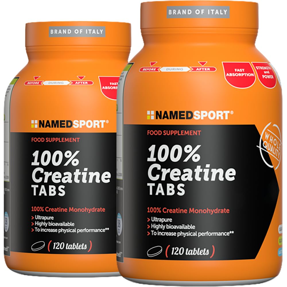 100% Creatine TABS 120 Compresse, 2 Confezioni - Integratore Alimetnare a base di Creatina Monoidrato, Incrementa Le Prestazioni Fisiche, Senza Glutine e Lattosio