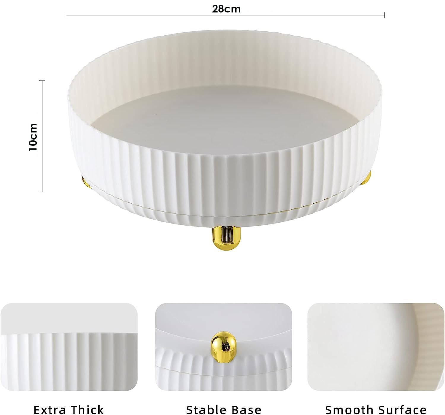 House of Quirk Plastic Lazy Susan Turntable, Cosmetics And Perfume Organizer For Tabletop Cabinet Clear Organizer Bin 360 Degree Rotating Corner Shelf Round Storage Tray (White)