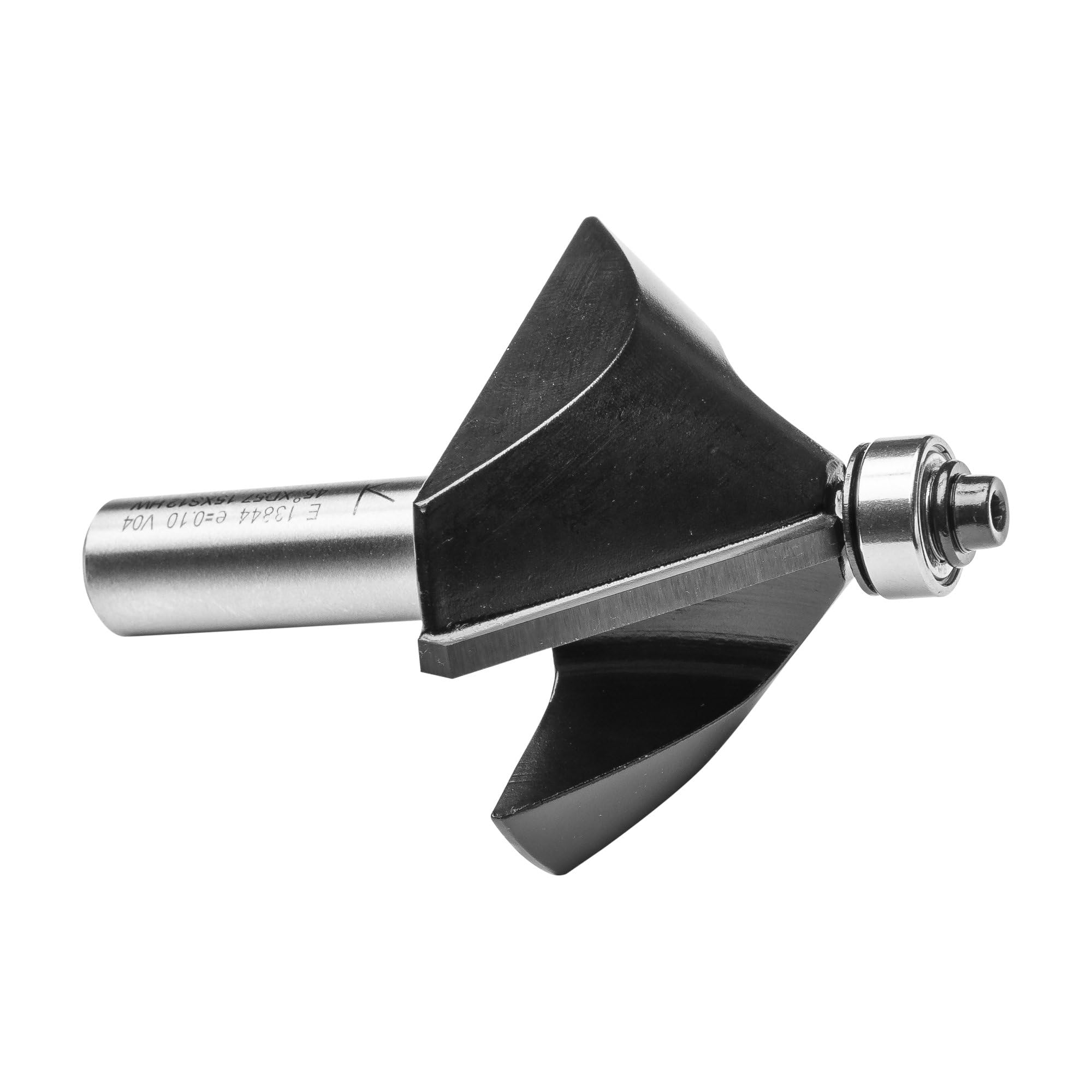 ENT 13844 Fresa de chaflán, en carburo, vástago (S) 12 mm, diámetro (D) 57,2 mm, NL 22,2 mm, E 45°, SL 40 mm, con rodamiento