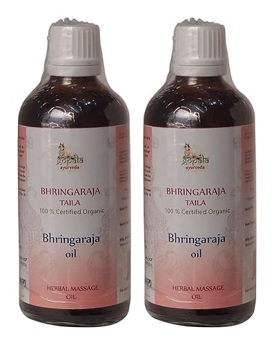 Aceite BHRINGRAJ – 3.4 fl oz (certificado orgánico USDA) | Aceite de masaje de hierbas hecho con 100% orgánico certificado (paquete de 2 botellas)