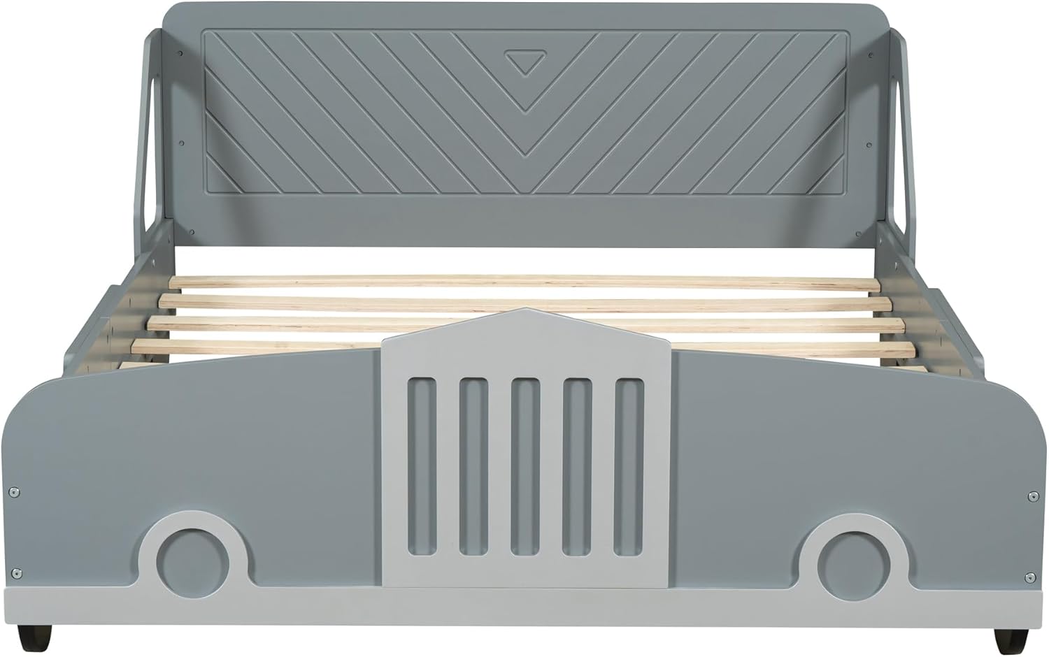 P PURLOVE Classic Car-Shaped Platform Bed Full with Wheels, Platform Bed Frame with Headboard and Footboard, Wooden Platform Bed for Boys, Girls and Young Teens, No Box Spring Needed (Gray)