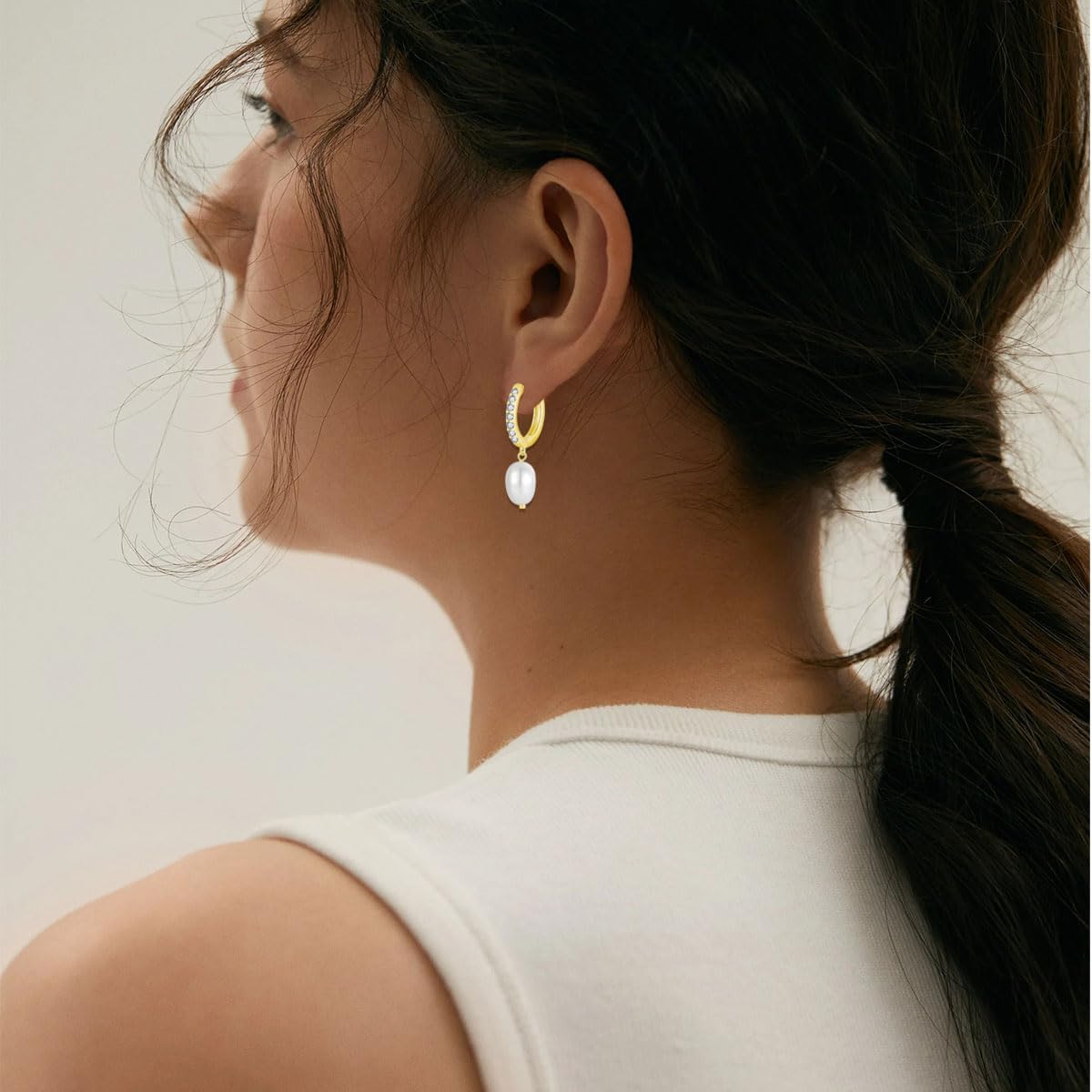 Pearl Earring Huggie Hoop Earrings for Women 925 Sterling Silver Earrings Cubic Zirconia Dangle Drop Earrings Jewelry for Her