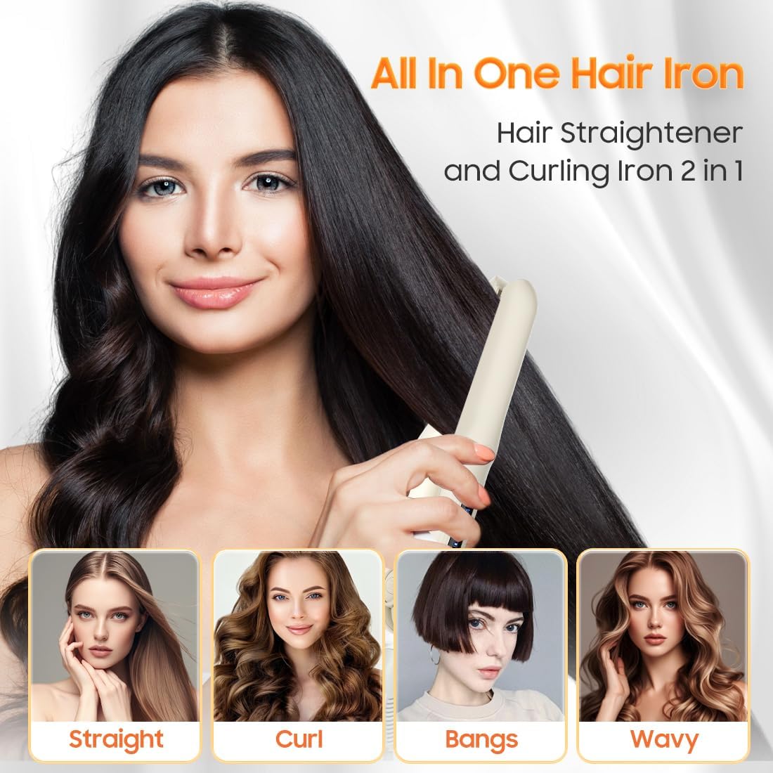 Cordless Hair Straightener, Portable Flat Iron for Travel, 2 in 1 Hair Styling Tools for straightening and Curling, Lightweight on-The-go, 4000 mAh Battery, Fast USB-C Charging&LED Power Display - Image 3