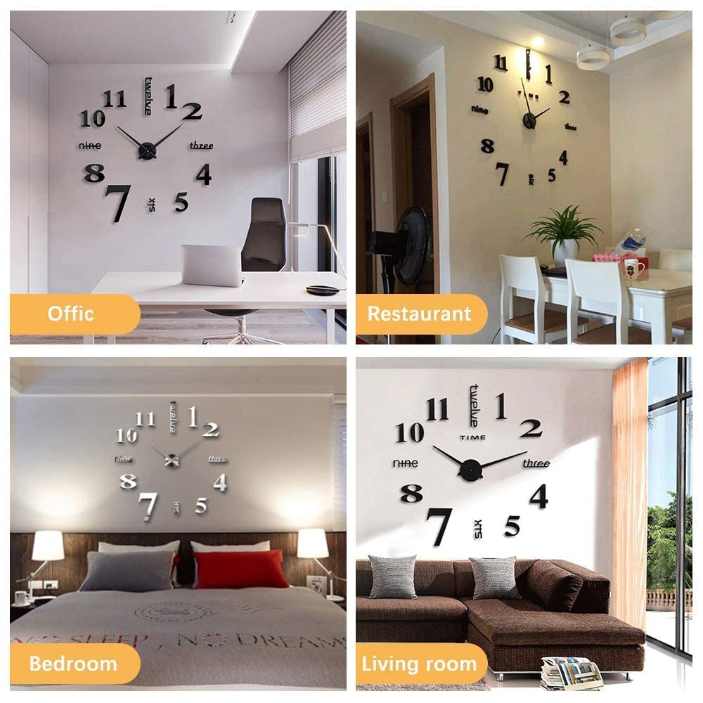 Orologio Da Parete Fai Da Te Senza Cornice Numeri Adesivi Specchio Acrilico 60 Cm Silenzioso