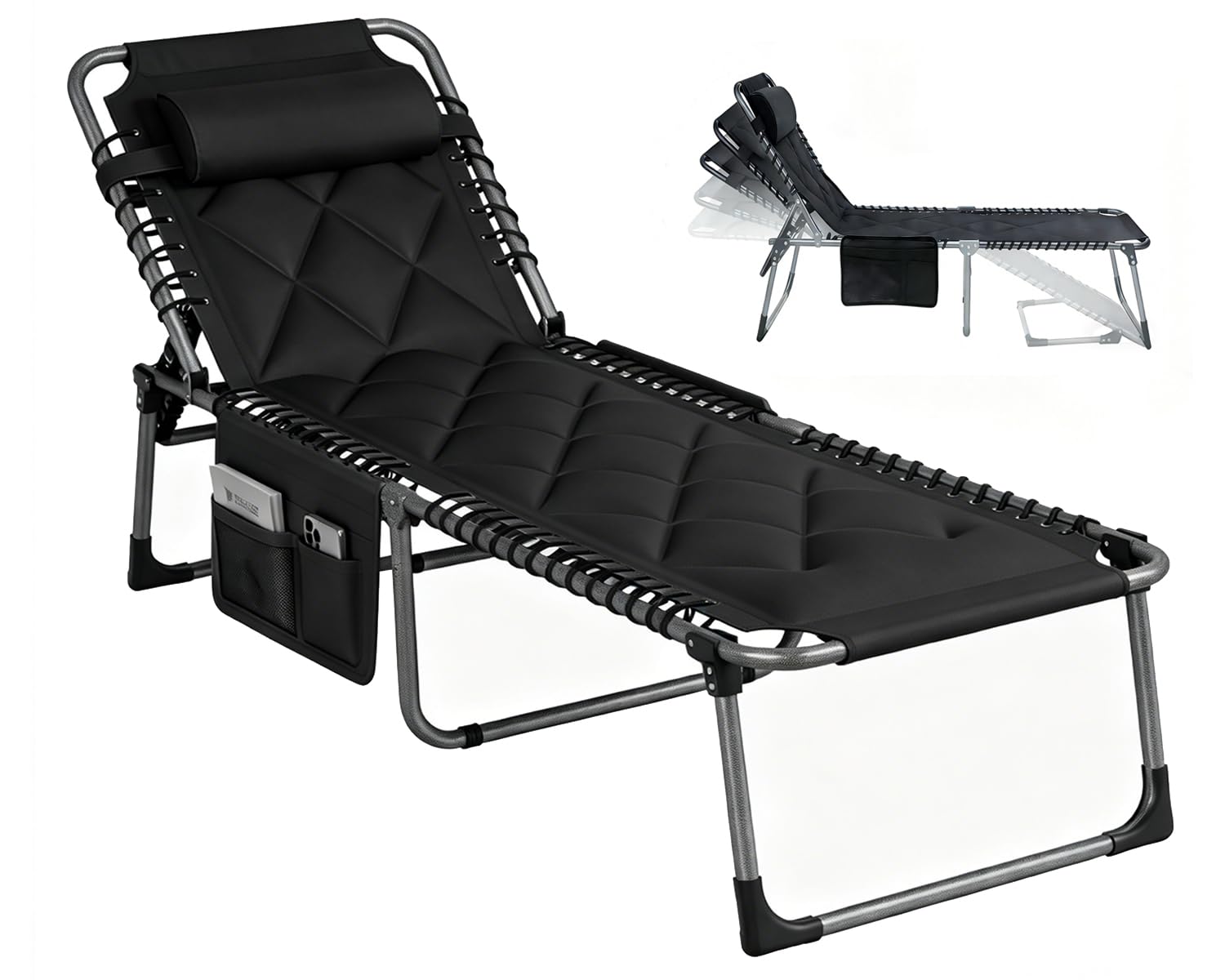 houcheyai Sonnenliege Campingliege Klappbar 5-Verstellbarer Rückenlehne Gartenliege Campingliege klappbar Liegestuhl Strandliege Klappbett mit Kopfkissen für Strand Garten
