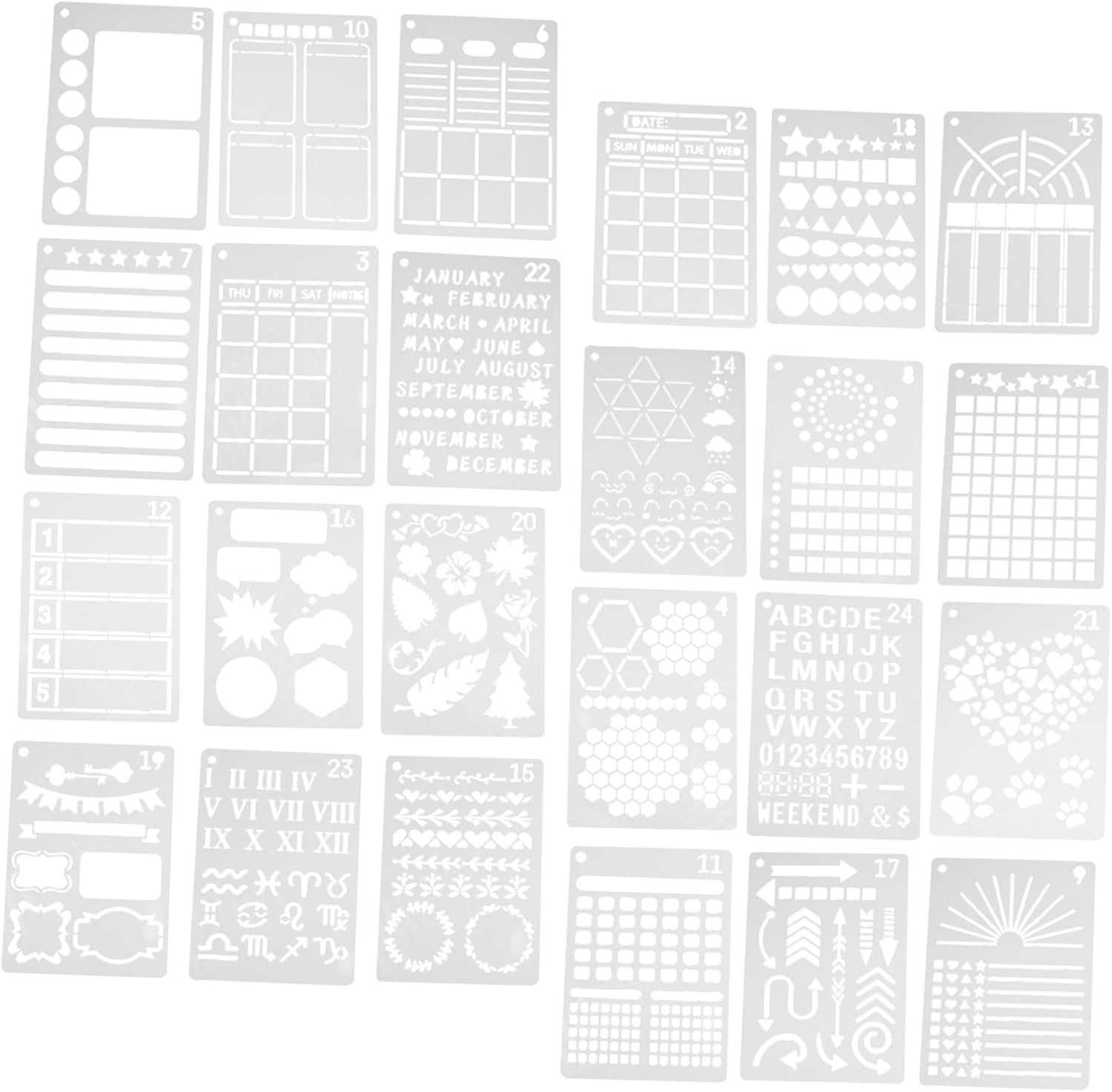 24pcs Scrapbooking Painting Templates Journal Stencils for Scrapbook DIY Journal Decor