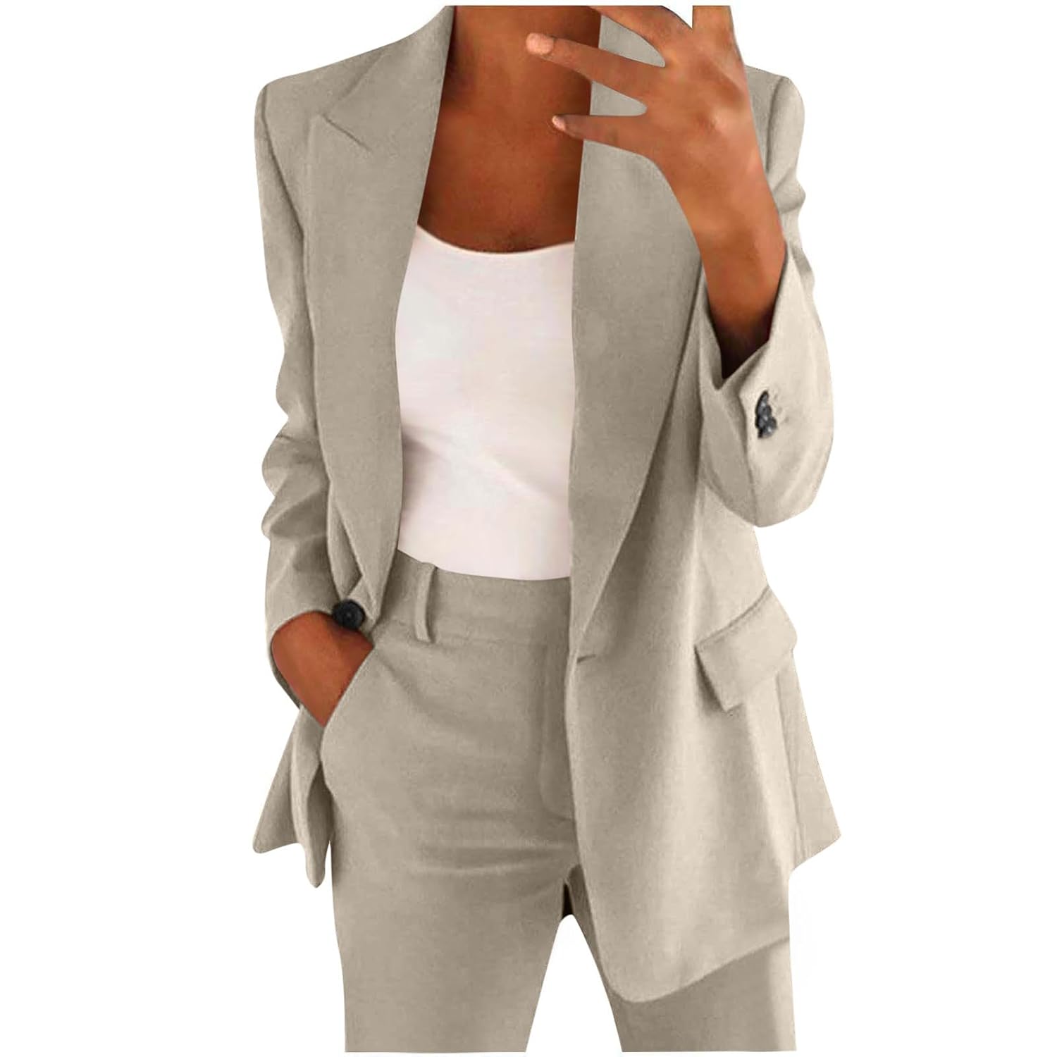 Blazer Suits for Women 2 Piece Fall Blazers Sets Casual Loose Long Blazer Jackets Dressy Wide Leg Pant