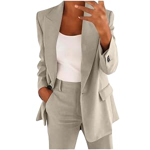 Blazer Suits for Women 2 Piece Fall Blazers Sets Casual Loose Long Blazer Jackets Dressy Wide Leg Pant