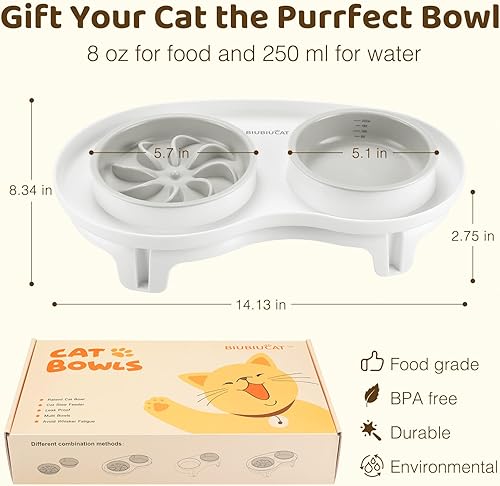 Miniatura 5 de Cuenco elevado para gatos de alimentación lenta: cuenco de comida y agua elevado antivómitos para detener la hinchazón para gatitos una alimentación