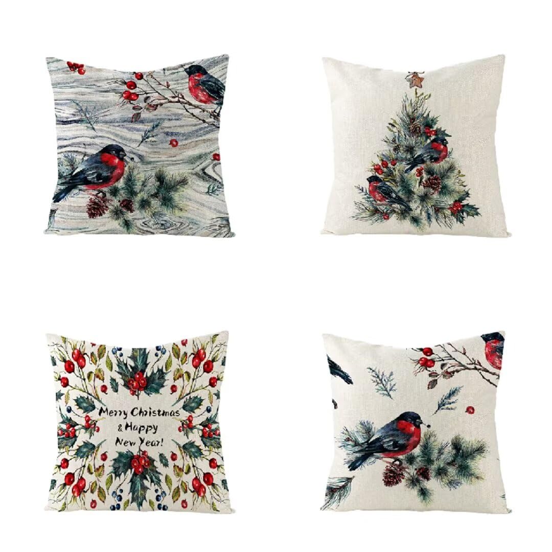 Funda de Almohada 60x60 cm Pájaro Fundas Cojines Sofa Juego de 4 Funda Cojin Super Suave Almohada Cojin, Navidad Funda Cojines Cama con Cremallera Oculta Cojines Grandes para Sala de Estar Sofá R223