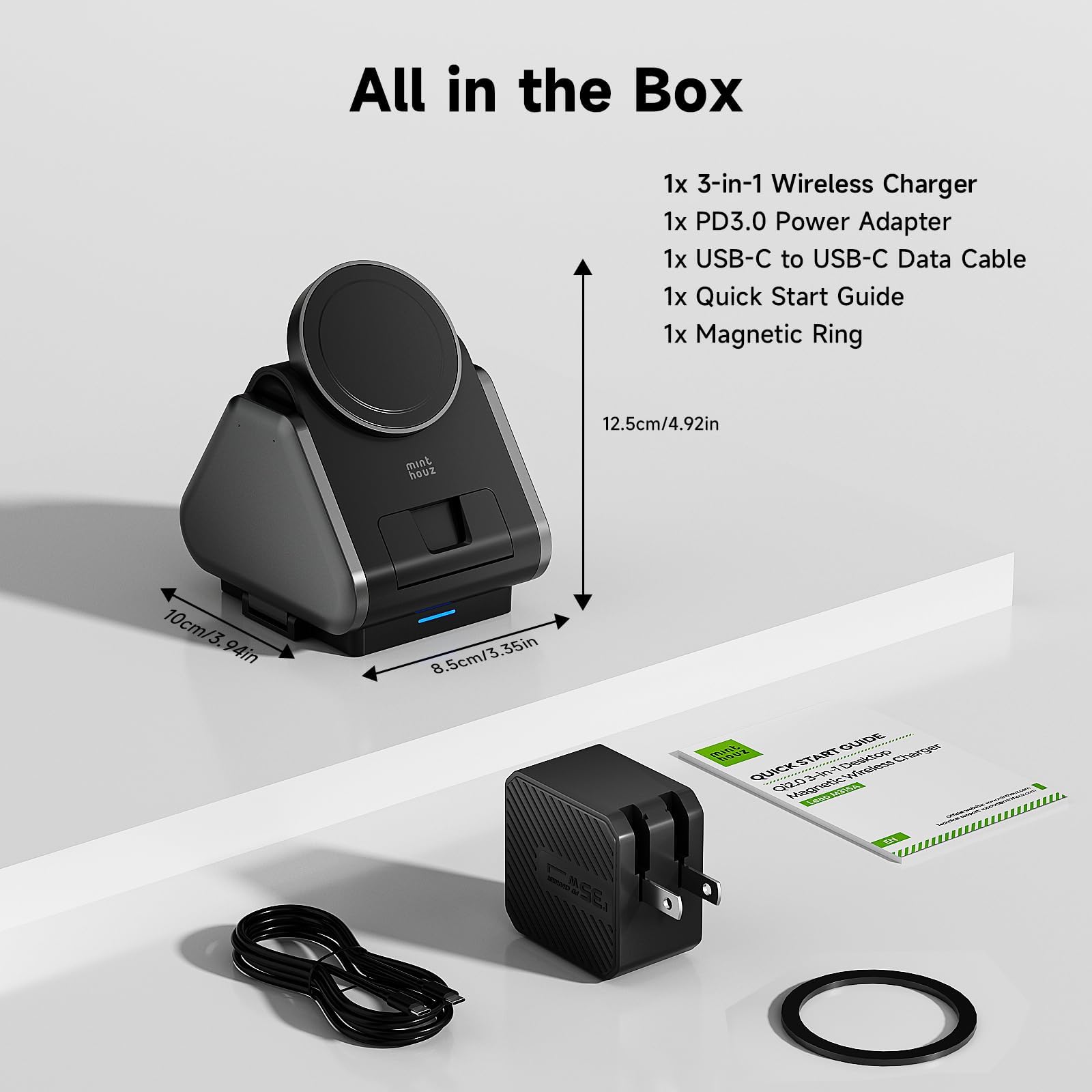 Station de charge 3 en 1, support de chargeur sans fil Mag Safe, compatible Qi2, station de charge magnétique à plusieurs appareils 15 W pour iPhone 16, 15, 14, 13, 12, Apple Watch, AirPods (chargeur