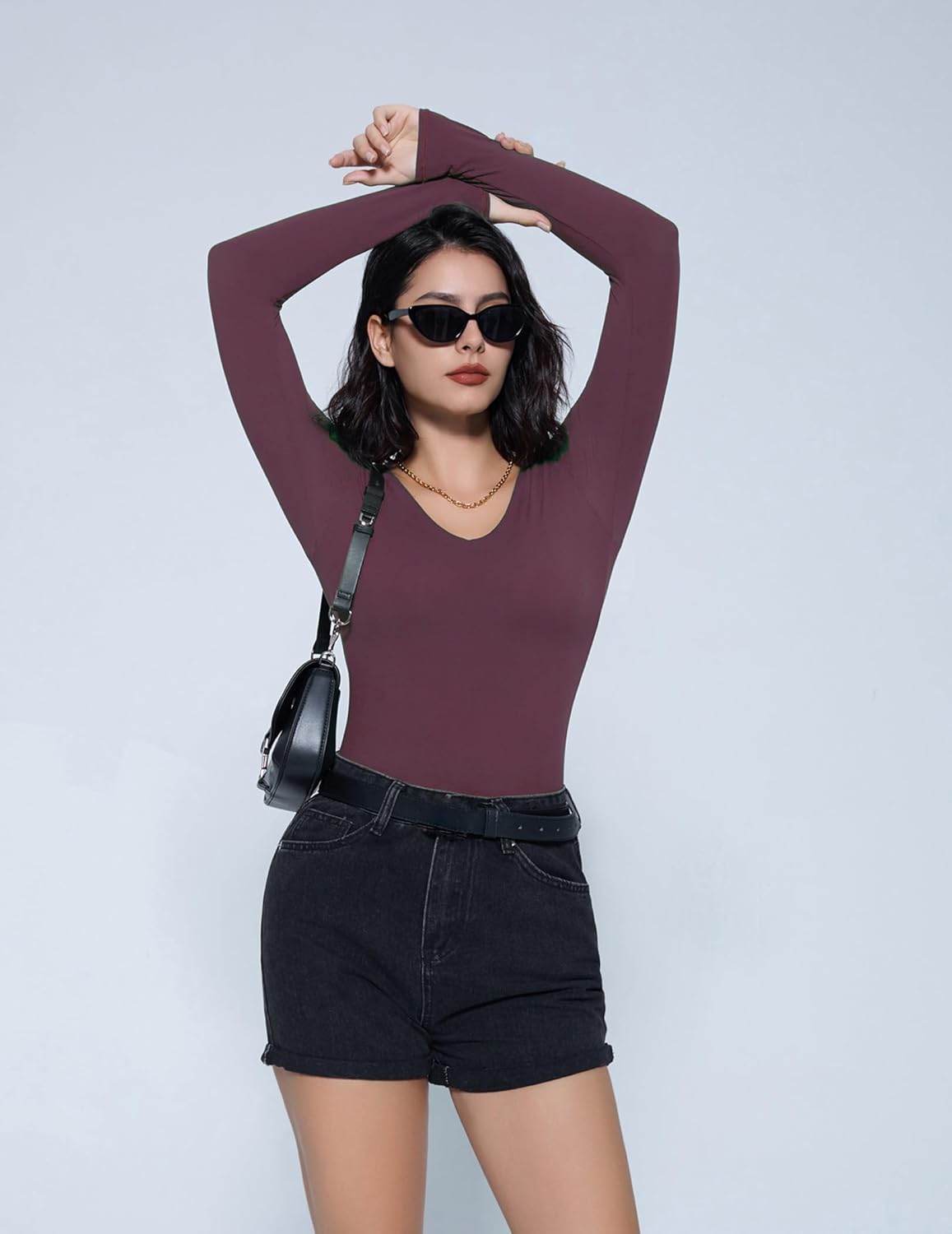 Avidlove Bodysuits for Women Long Sleeve V Neck Body Suit Bodysuit Double Lined Thong Body Suits Sexy Tops - Image 5