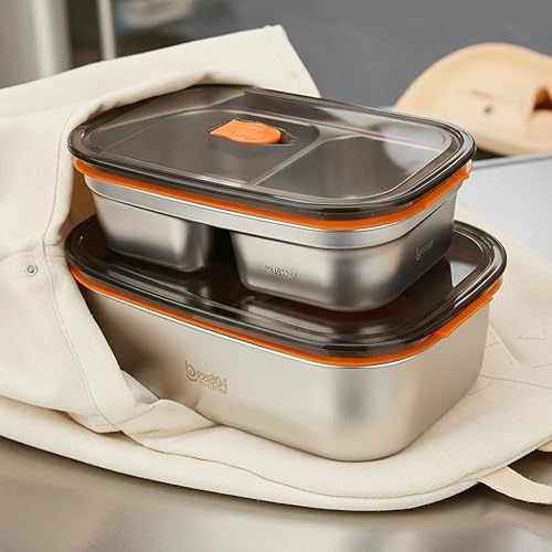 Miniatura 6 de Boxiki Kitchen Lonchera Bento de 2 piezas, a prueba de fugas, sin BPA, apta para microondas y lavavajillas, con compartimentos, caja Bento