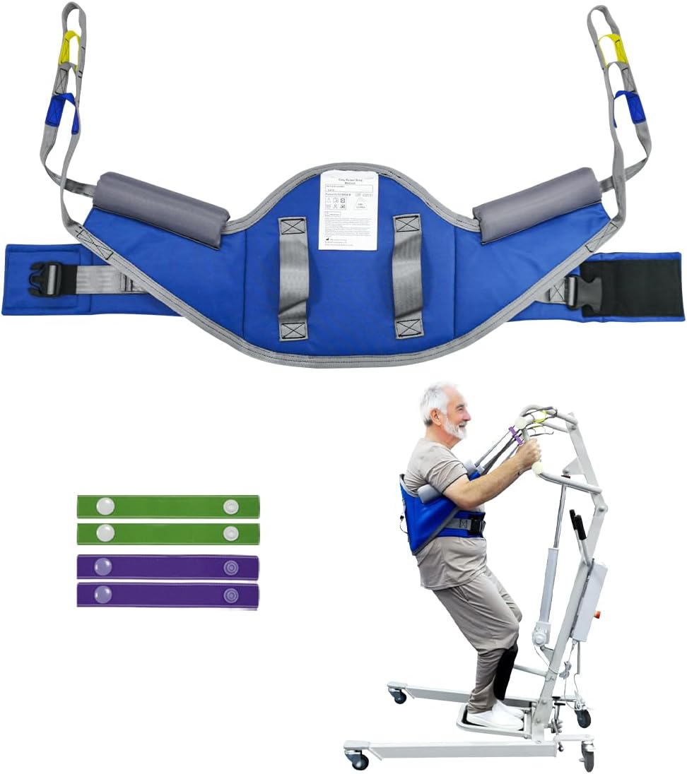 Sit to Stand Lift Sling for Lifting or Transferring,Standing Assist Sling with Thick Pad,Patient Lift Sling for Home Care, Rehab & Nursing – SWL 500 lbs (Blue, Large)